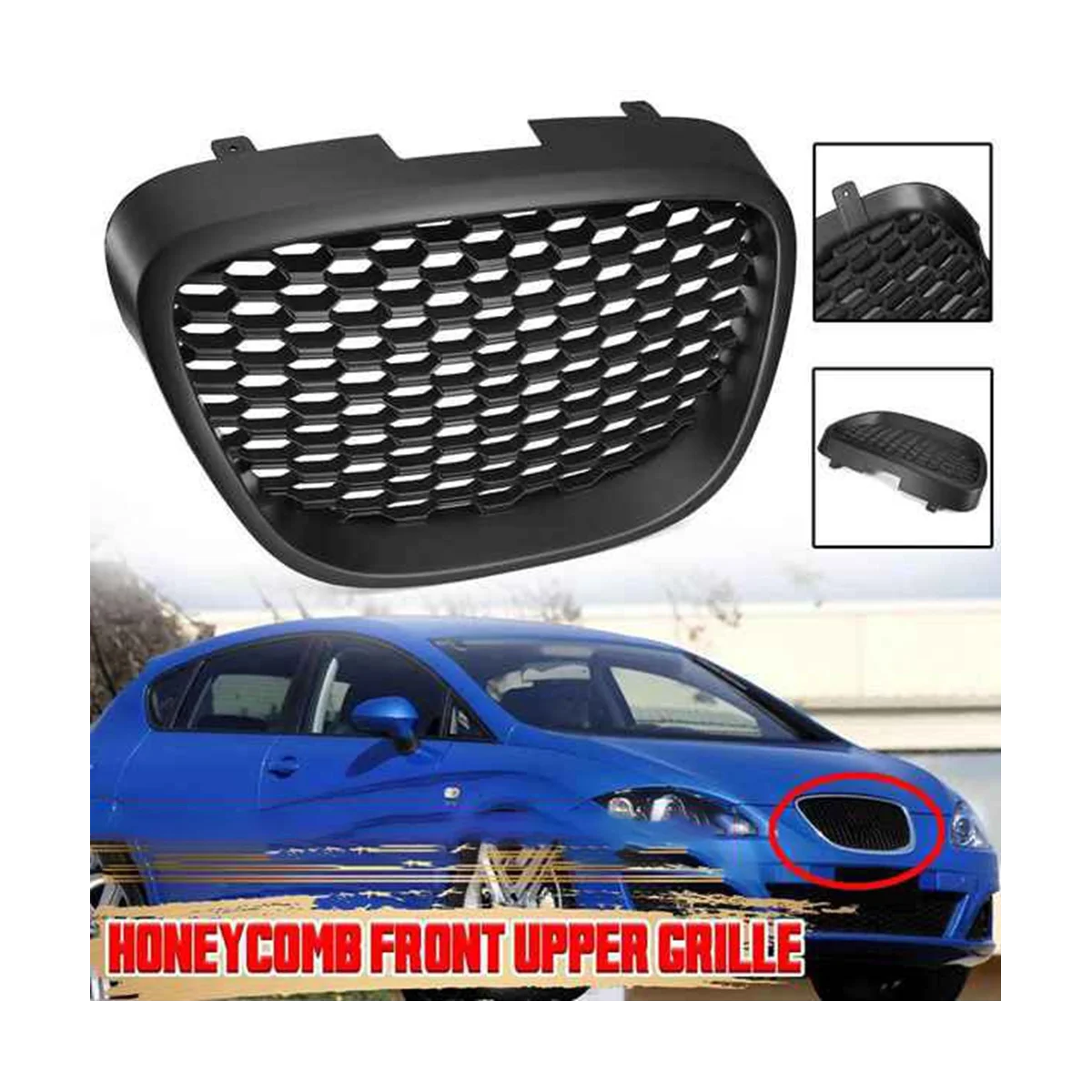 1133007 Car Front Black Honeycomb Grill Mesh Badgeless Sport Racing Grills for 1P MK2 / 5P / Toledo MK3