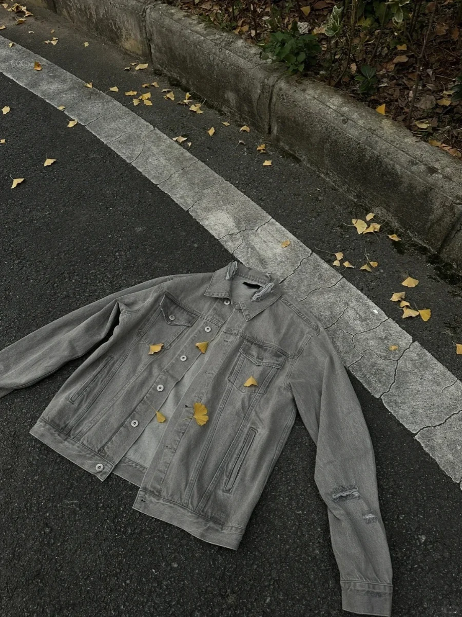

Ретро American Waed Charcoal ey Cleanfit Denim Jaet Boxy ort Wide ape Youth Trend Ветрозащитная верхняя одежда Long Sve