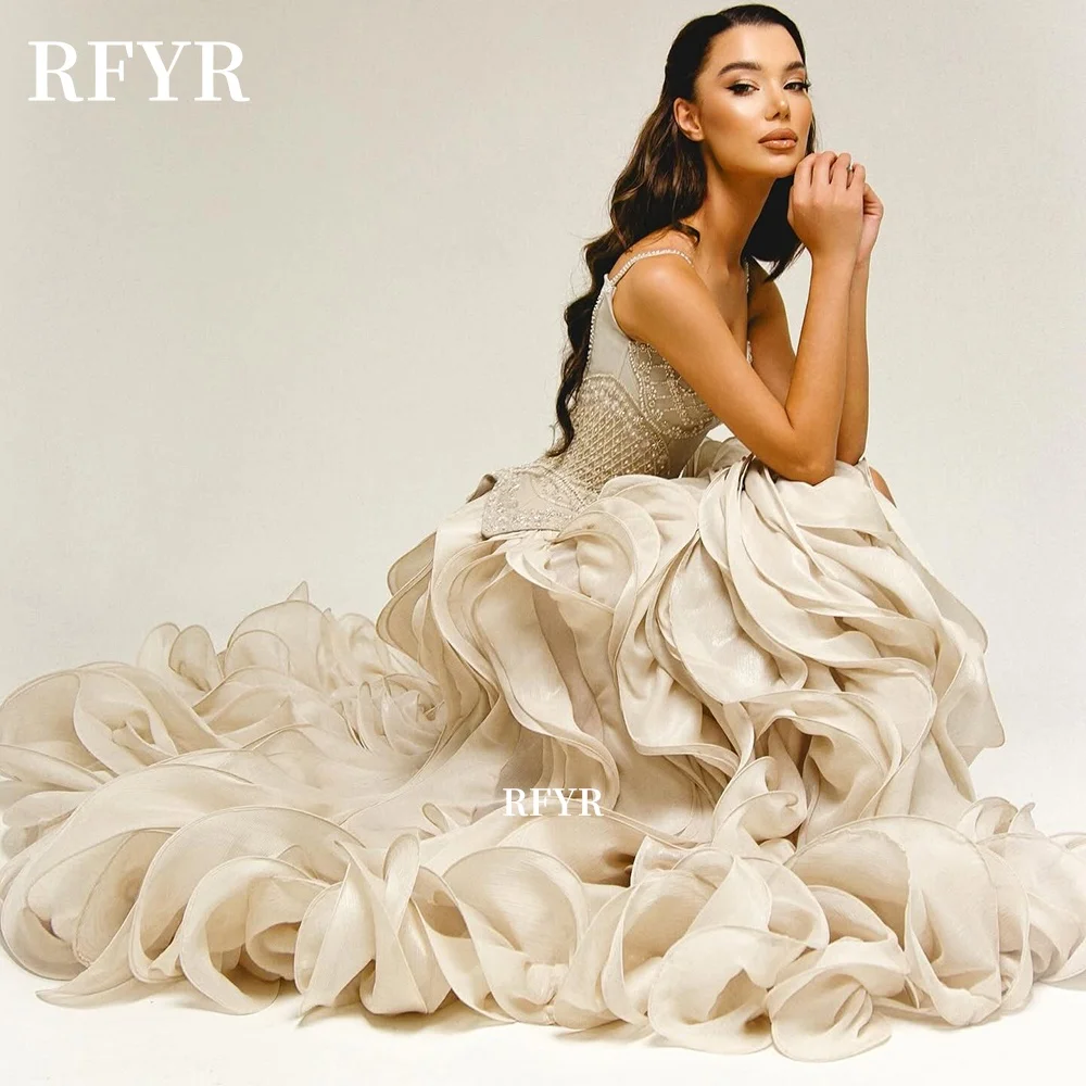 RFYR Luxury Party Dress with Ruffles Beading Evening Dress Straps Prom Dress Celebrity Gala Gowns for Women Customized