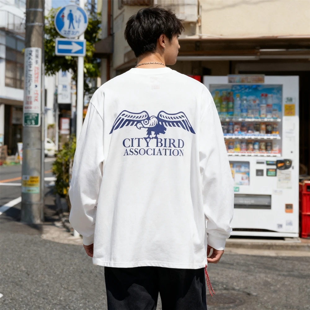 

KUCLUT 300GSM 1:1 Fashion Best Quality Cartoon Graphics Printed Tee Loose Oversize Long Sleeves Tops 100%Cotton T Shirt Men