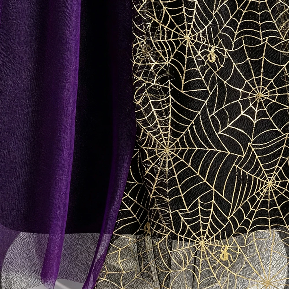 Halloween-Hexenkostüm für Mädchen, schwarzes, lila, langes Kleid mit langen Ärmeln, für Kinder im Alter von 2-10 Jahren, Karneval, Maskerade, Bühnen-Cosplay, Partykleid – Detail 5