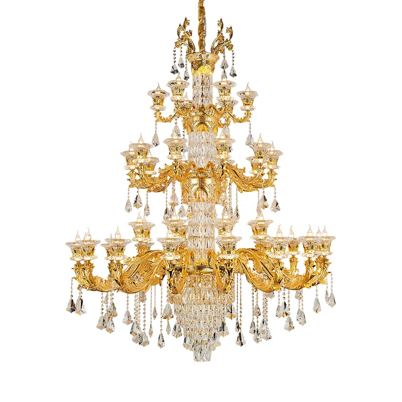 

Golden Luxury French Lobby Crystal Large Chandelier Hotel Villa Custom Project Decoration Hall Grand Pendant Light