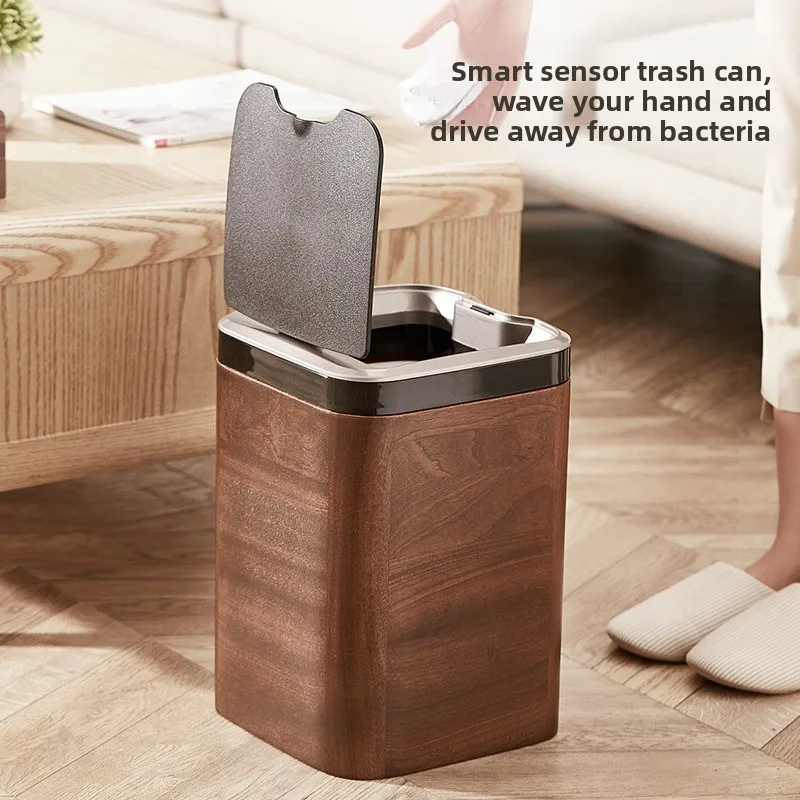 

Умный мусорный бак, индуктивный домашний светильник, роскошный автоматический мусорный бак для гостиной, кухни, ванной комнаты с крышкой, китайский массив дерева