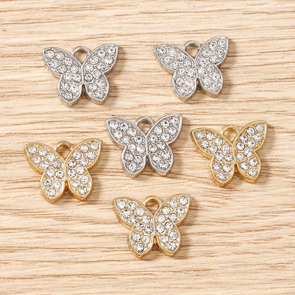 Tusember 10 Stück 12x15mm Gold- und Silberfarbene Kristall-Schmetterlings-Anhänger für Anhänger, Ohrringe, Armbänder, Schmuckherstellung, DIY-Zubehör – Detail 3