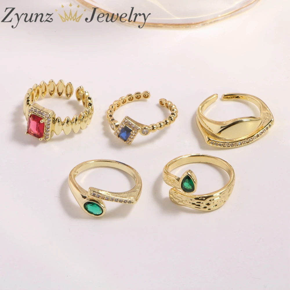 10pcs, Pink Green Crysta Geometric Ring Vintage Shiny Zircon  Open Ring for Women Punk Girl Party Jewelry Gifts