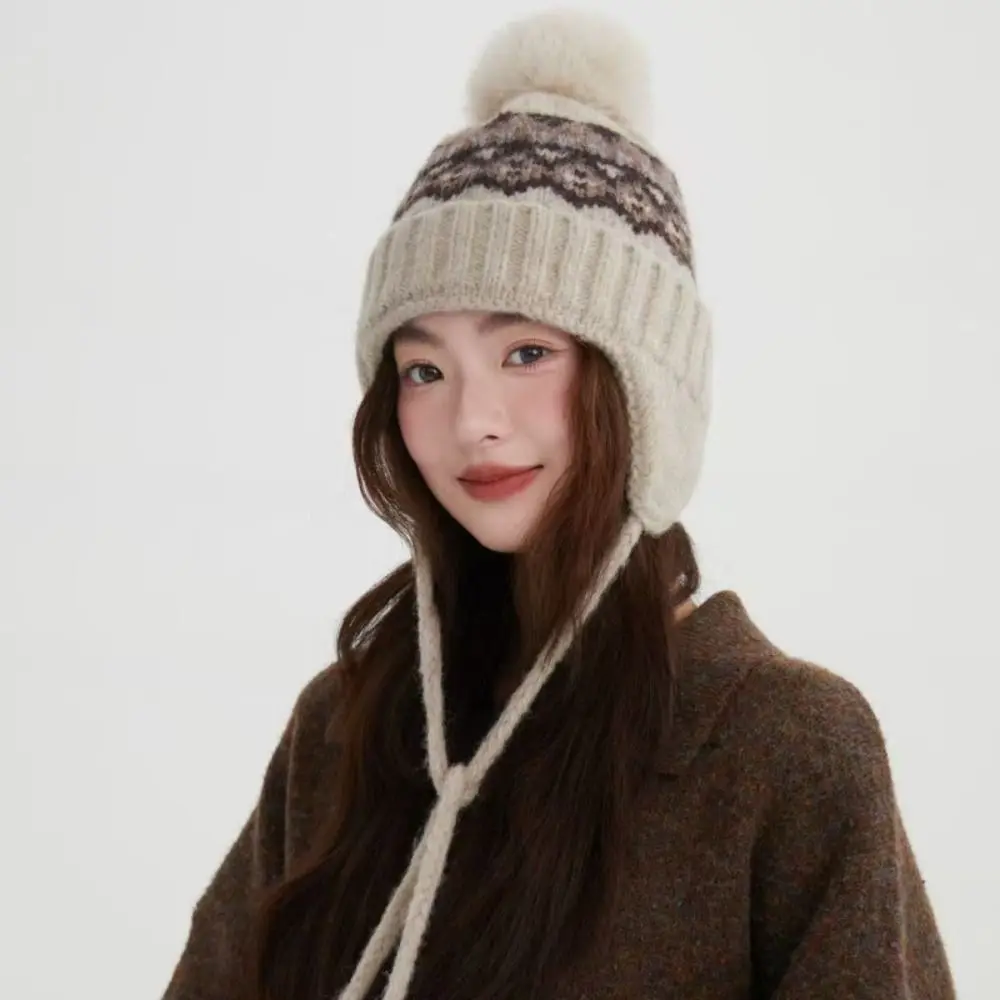 

Fashion Warm Jacquard Knitted Hat Printed Vintage Fair Isle Style Beanies Retro Korean Lei Feng Hat Apparel Accessories