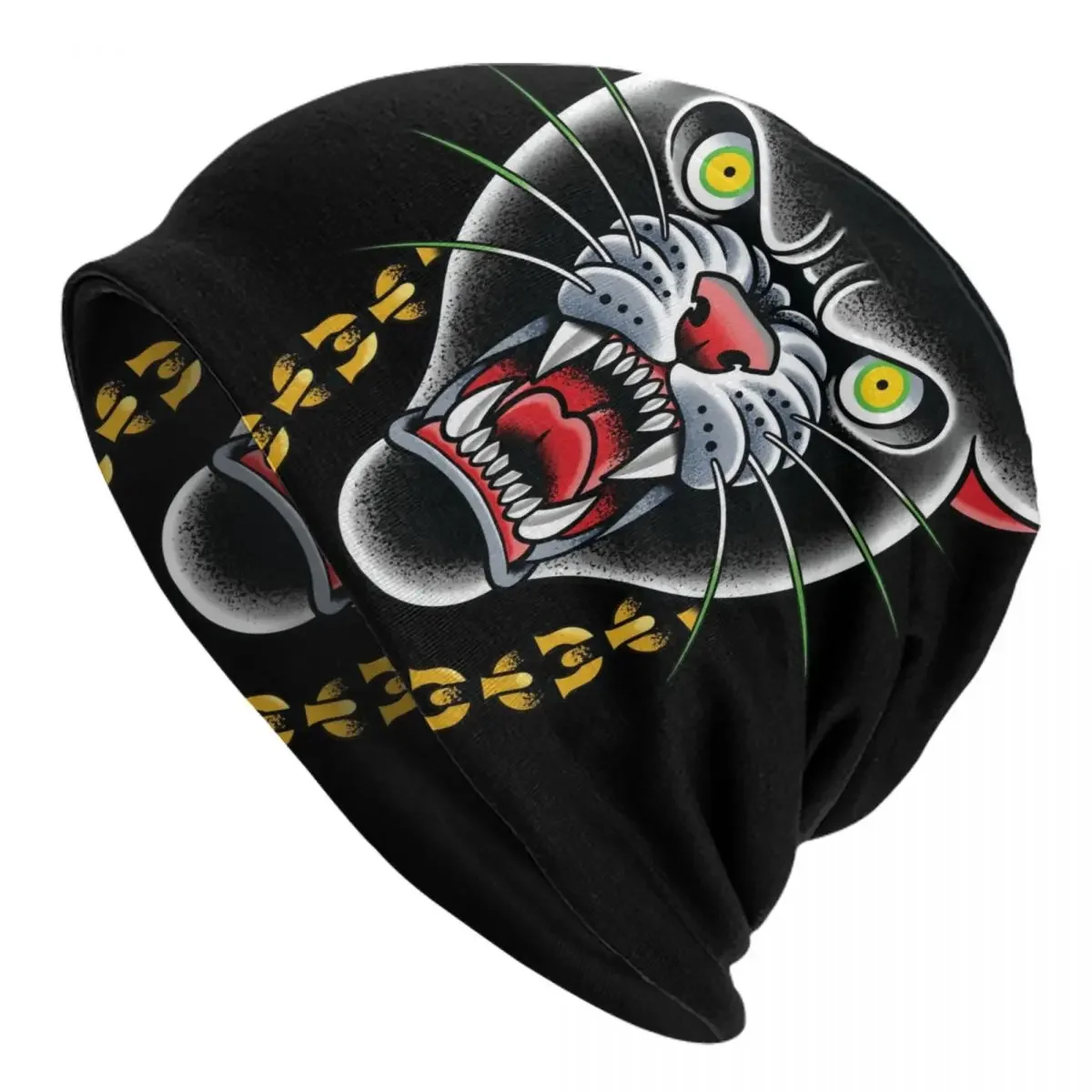 Gothic Traditional Tattoo Panther Head Bonnet Hats Fashion Knit Hat For Men Women Warm Winter Skullies Beanies Caps