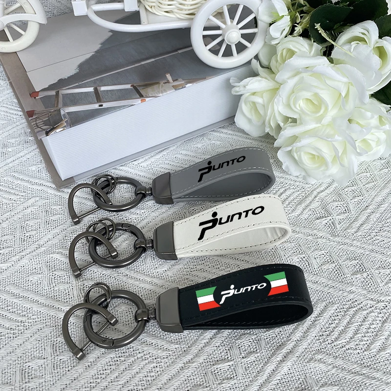 For Fiat Punto Top Layer Cowhide Key Chain Keyrings Lanyard Car Accessories Custom Logo