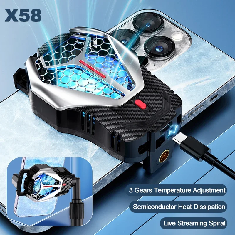 X58 Mobile Phone Semiconductor Cooling Radiator for Live Streaming Back-clip 3 Gear Adjustment Game Cooler for IOS Android PUBG