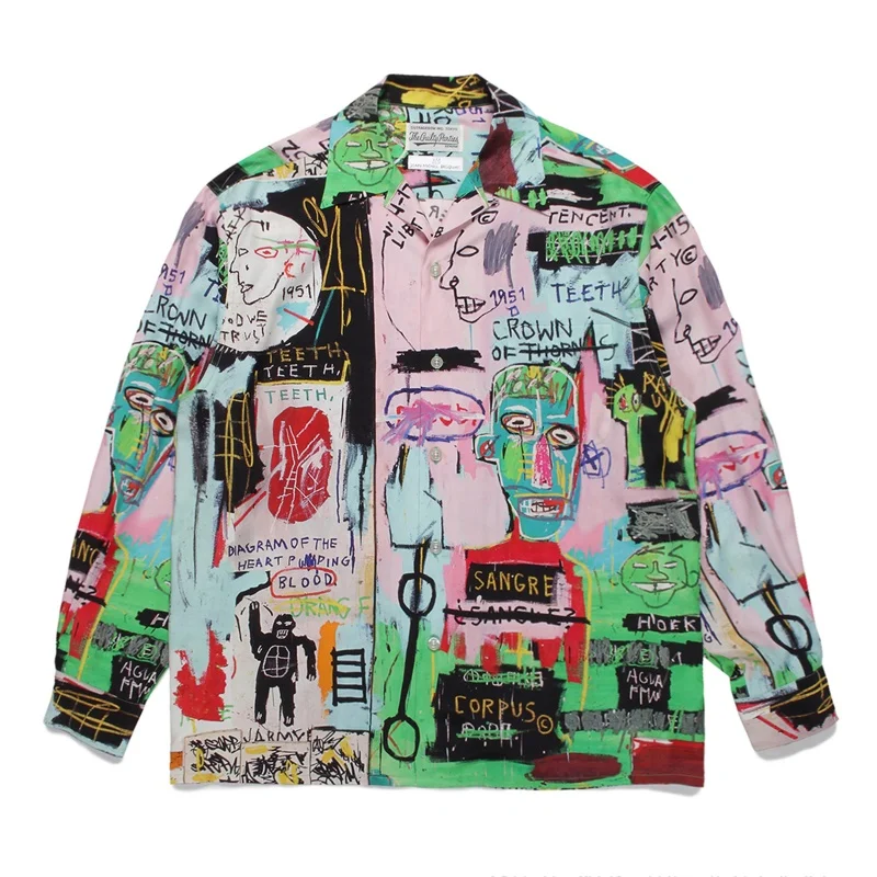 

AI Tide Funny Graffiti Brand Heavenly Tokyo Autumn Hawaii Fashion Mens Womens WACKO MARIA Long Sleeve Shirt