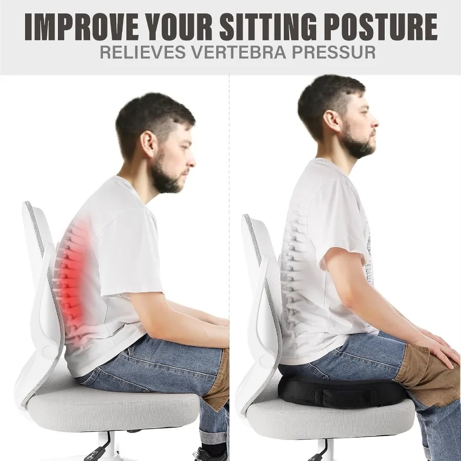 Cojín de asiento de espuma viscoelástica para uso en oficina y automóvil, almohada ergonómica para sentarse durante mucho tiempo, diseñado para aliviar el cóctel y el coxis