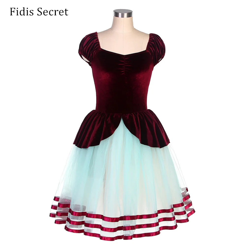 Corsage Tutu romantique en velours bordeaux, robe de Ballet professionnelle longue pour femmes, Costumes de scène de princesse féerique à fleurs de ballerine pour filles