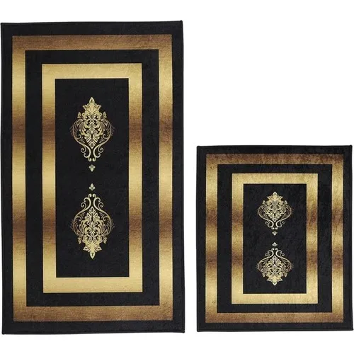 Land Of dowry Elite Lux Rectangular 2'li Bath Mat Pad Alberta Black Gold