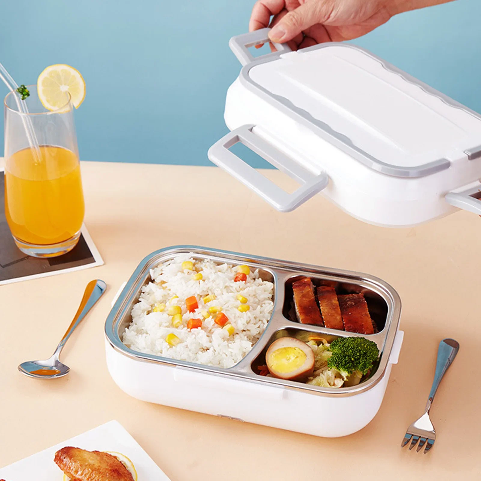 1.2L Electric Lunch Box 40W Fast Heating Stainless Steel Portable Food Warmer with Cutlery for Car Truck Office Use