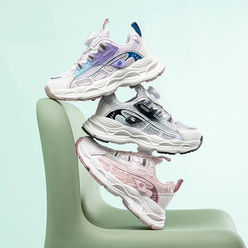 Spring Children's Sports Shoes Mesh Breathable Rotating Buckle Boys And Girls' Casual Shoes Soft Soled Children's Running Shoes