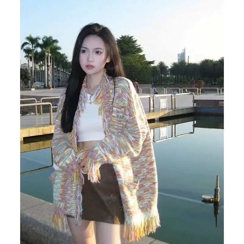 Women New Autumn and Winter Knitted Cardigan Sweater Plus Size Retro Lazy Wind High Sense Shawl Coat Tide in 2023 V-neck