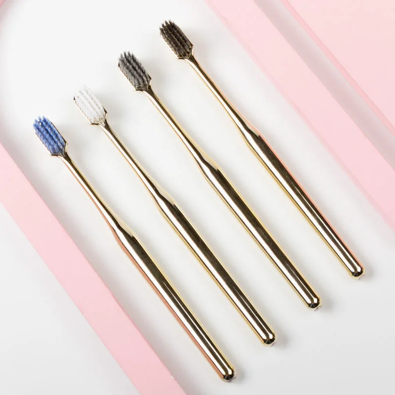 Luxury Soft Toothbrush Men Women Adult Tooth Brush Electroplate Gold Color Dental Brushes Toothbrushes Customizable Wholesale