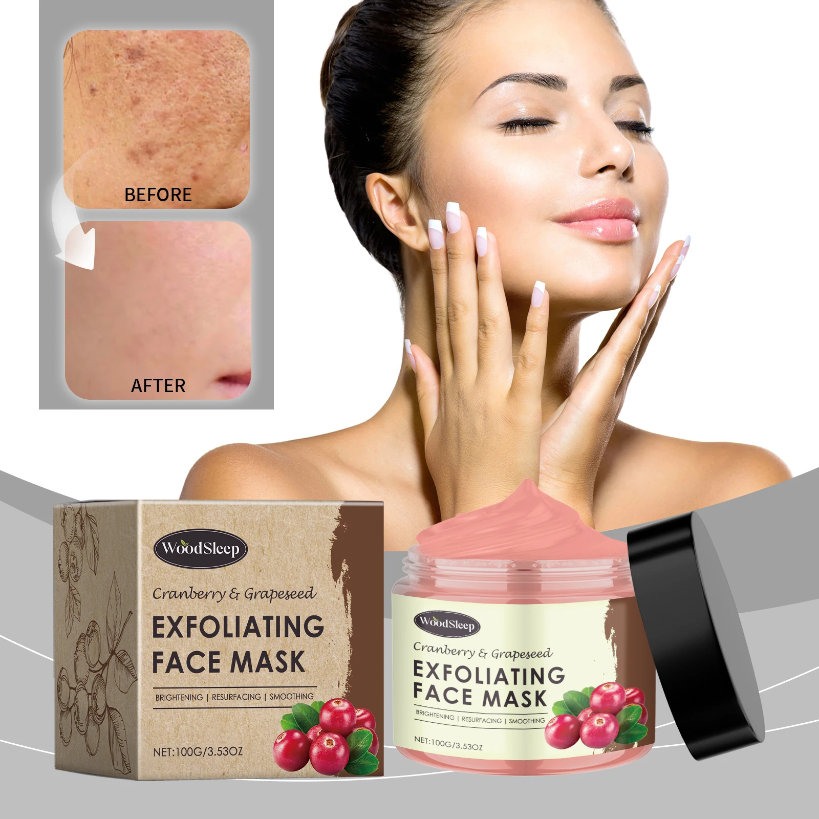 Cranberry- und Grapeseed-Peeling-Gesichtsmaske – Aufhellung und Erneuerung für stumpfe Haut – 100 g/3,53 Unzen Zoll