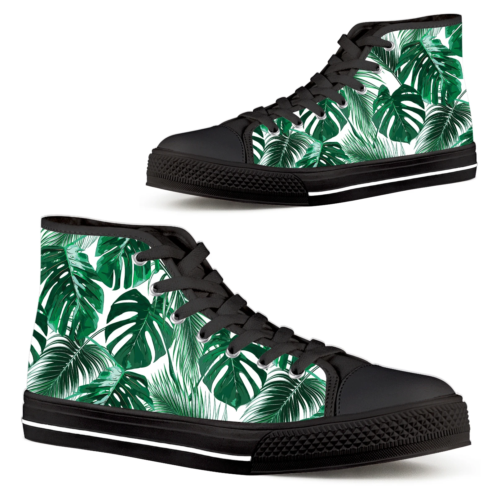 

ELVISWORDS Green Tropical Plant Women's Shoes Monstera Palm Leaf Design Hawaii Lace Up Comfortable Casual Canvas Shoes Chaussure