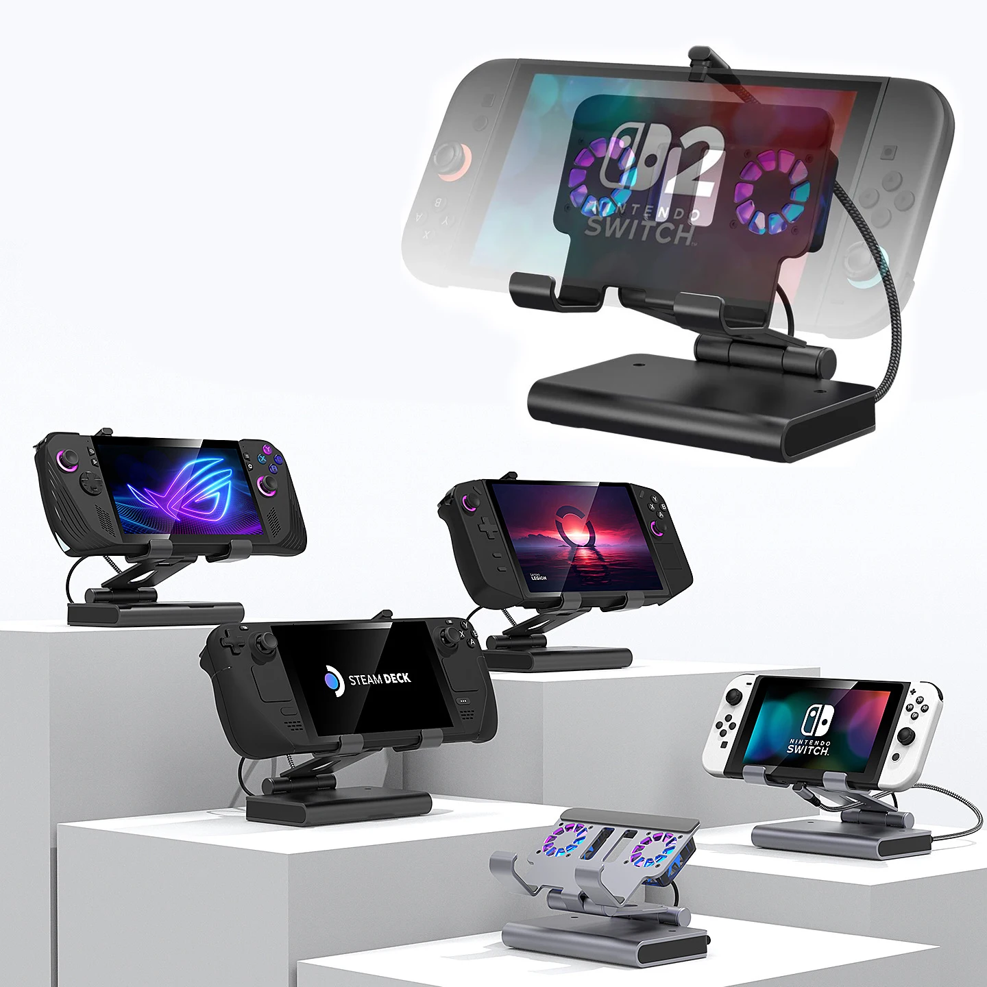 

База игровой консоли с охлаждающим вентилятором Док-станция для Switch Steam Deck OLED ROG Ally, порты USB-A USB-C PD 100 Вт Быстрая зарядка