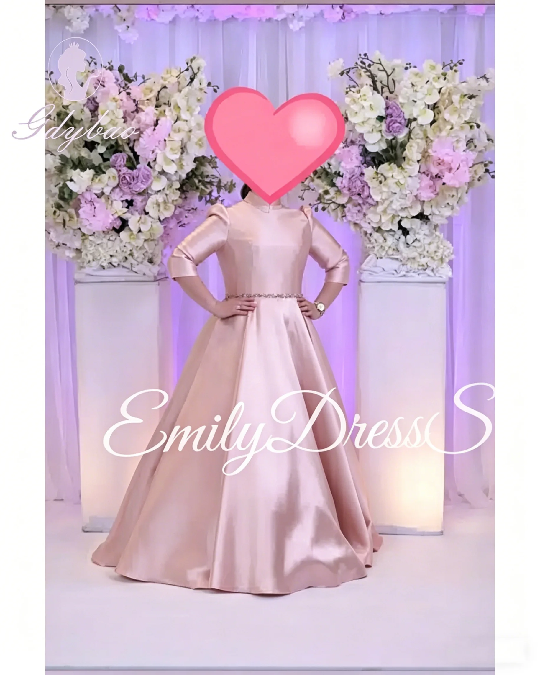 

Customized Pink Bridesmaid Evening Dress Women Satin Stand Collar Floor Length Bridal Formal Long Ball Gowns Pageant Dress