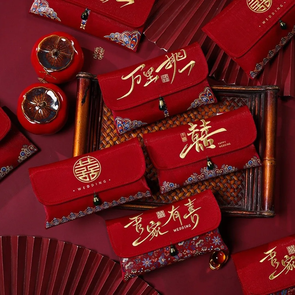 أنماط متعددة الزفاف التطريز المال جيب شرابة تصميم أطيب التمنيات الديباج المغلف الأحمر هونغباو حسن الحظ نعمة حقيبة #4