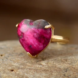 European and American Simple Red Natural Stone Heart Adjustable Ring for Women New Popular Stone Jewelry Accessories Wholesale