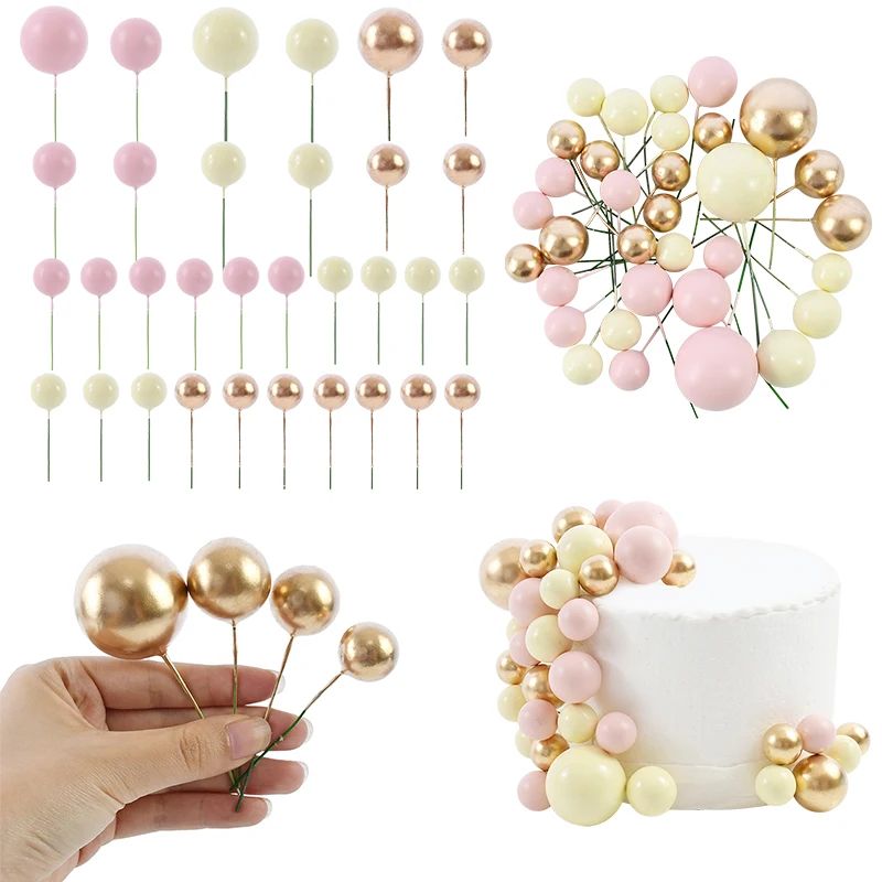 

32Pcs Colorful Beads Cake Picks Decoration Pearl Balls Cake Insert Cupcake Topper Wedding Birthday Holiday Party Supplies