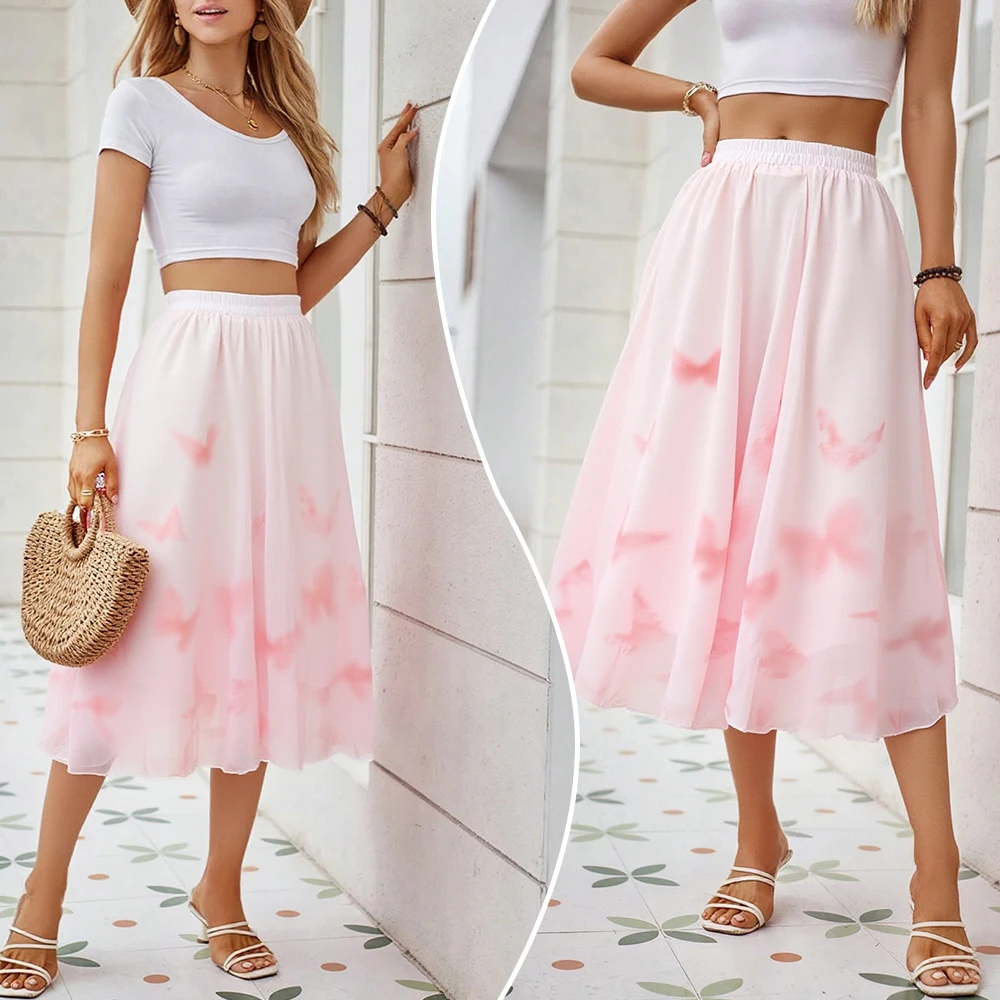 

Women's Floral flared skirt in soft Pink/ Pastel tones, Chic Women's Formal & Casual Dresses