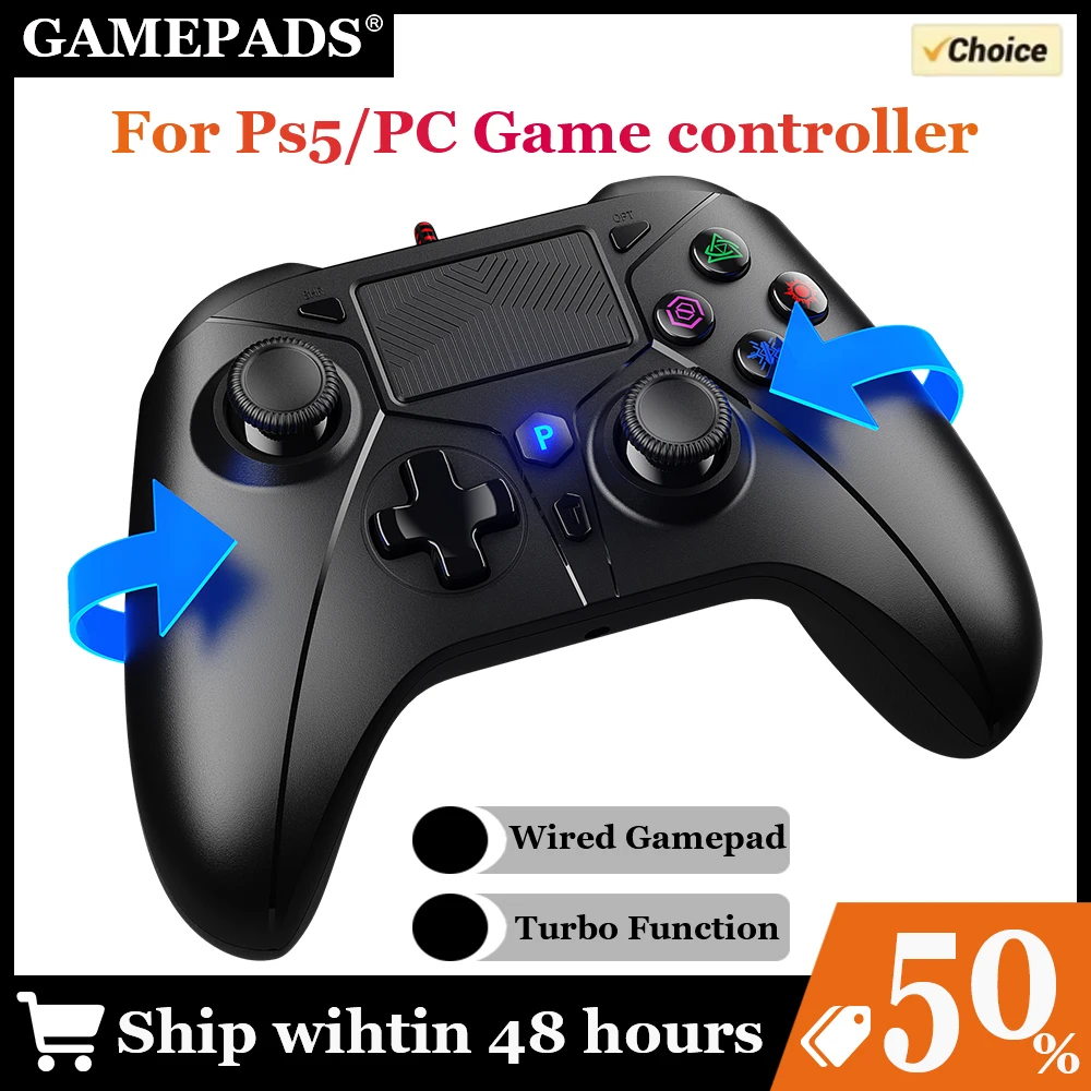 Manette de jeu pour PS5/PC Console filaire Dualsense prise en charge fonction de Vibration/Turbo/3.5mm Trrs/programmation Turpow contrôleur de jeu ps5