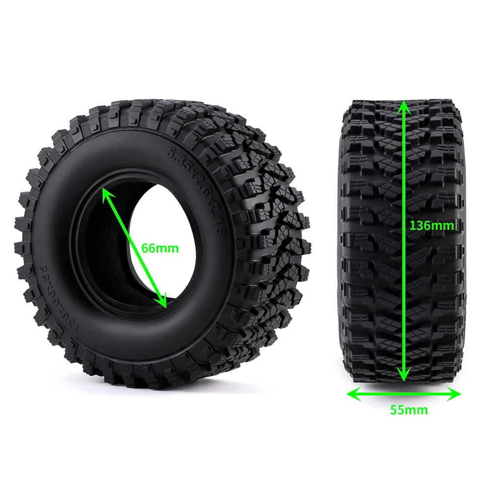 YEAHRUN 2.6Inch Rubber Tyre Wheel Tires OD 136MM for 1/7 1/8 RC Climbing Car MK07 MJX SCX10 TRX4 RBX10 Upgrade Parts