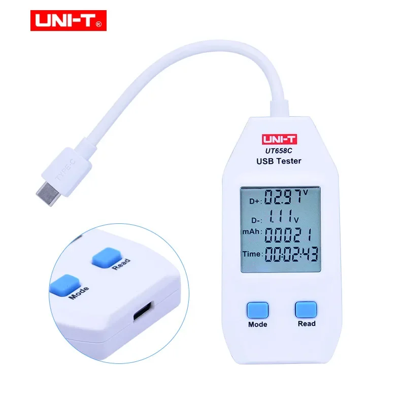 Цифровой USB-тестер емкости модели UT658 с интерфейсом Type-C Type-A, Мониторы напряжения и тока, хранилище ЖК-подсветки