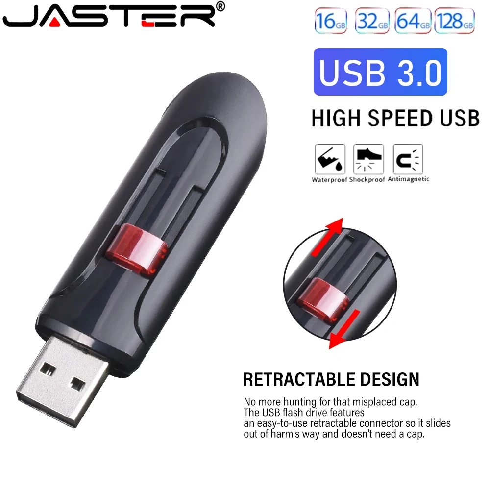 محرك أقراص JASTER قابل للتطوير 128 جيجابايت 64 جيجابايت عالي السرعة USB 3.0 محرك فلاش 32 جيجابايت أسود ذاكرة صغيرة 16 جيجابايت لأجهزة الكمبيوتر المحمول U القرص 8 جيجابايت 4 جيجابايت