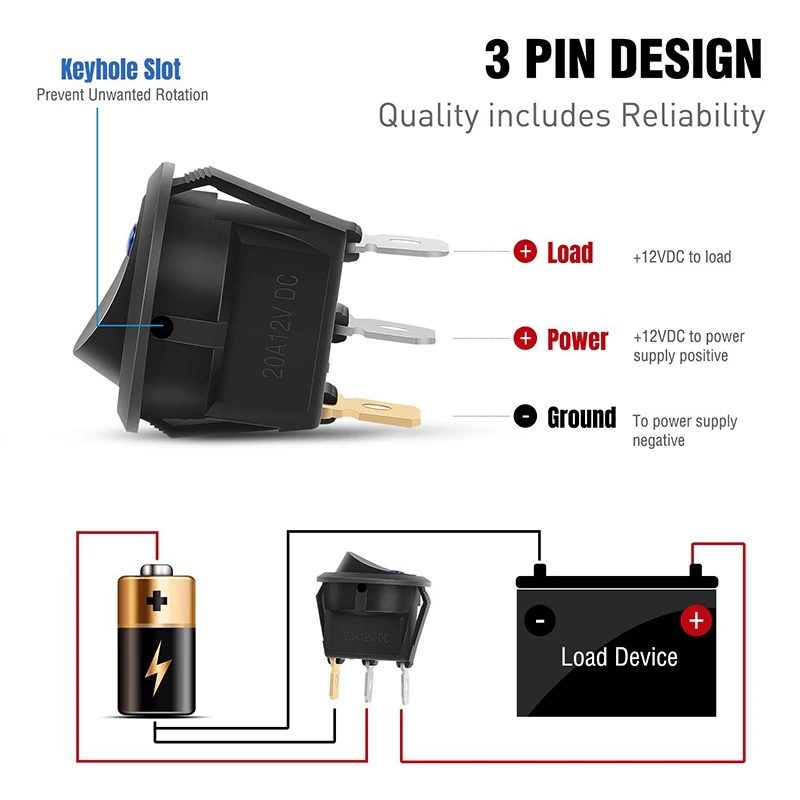 24PCS Round Dot Lighted Rocker Switch Toggle 20A 12V DC On/Off SPST Switch Control, 6Blue+6Green+6Yellow+6Red