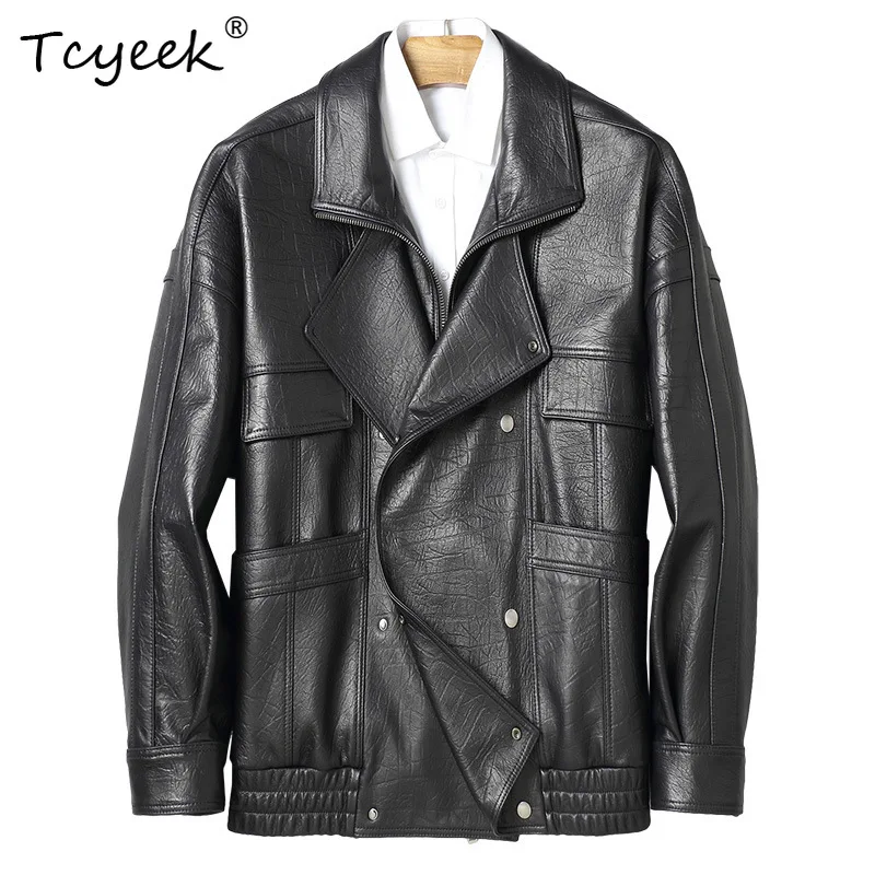 Tcyeek Real Leather Jacket Men High-end Sheepskin Mens Jacket Motorcycle Genuine Leather Coat Autumn Winter Clothes 2026 Jaqueta
