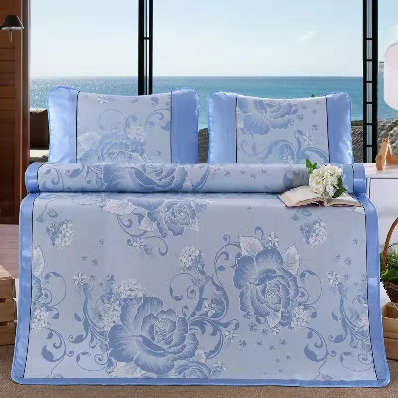 Summer Ice Silk Mat+pillowcase, Household Foldable Jacquard Ice Silk Mat, Student Dormitory Air Conditioning Mat