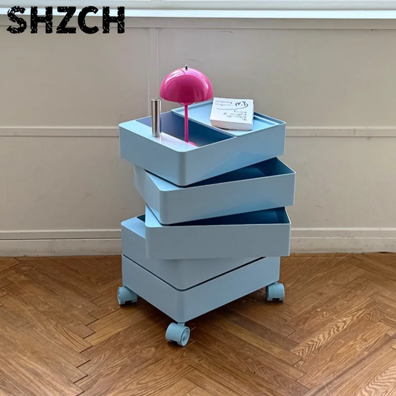 360 °   Drehbarer ABS Mobiler Aufbewahrungsschrank Multifunktionaler Nordischer Nachttisch mit Rollen für Schlafzimmer Wohnzimmer Büro