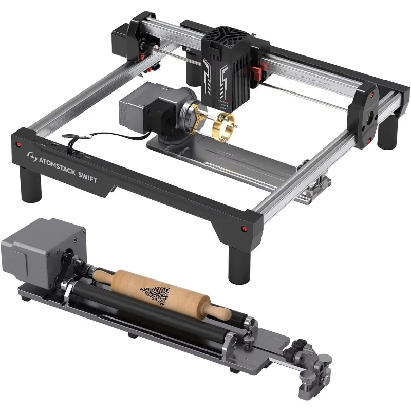 Swift 7W Engraver with R8 Pro Rotary | Engraving on Everything: Wood, Leather, Acrylic, Bottles | Controlled via WiFi, App, USB