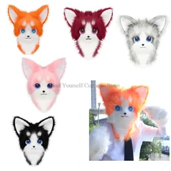 Maschera per la testa di Fursuit peloso di animali Maschera di peluche per gatti e volpi Puntelli per costumi per la festa di cosplay di Halloween