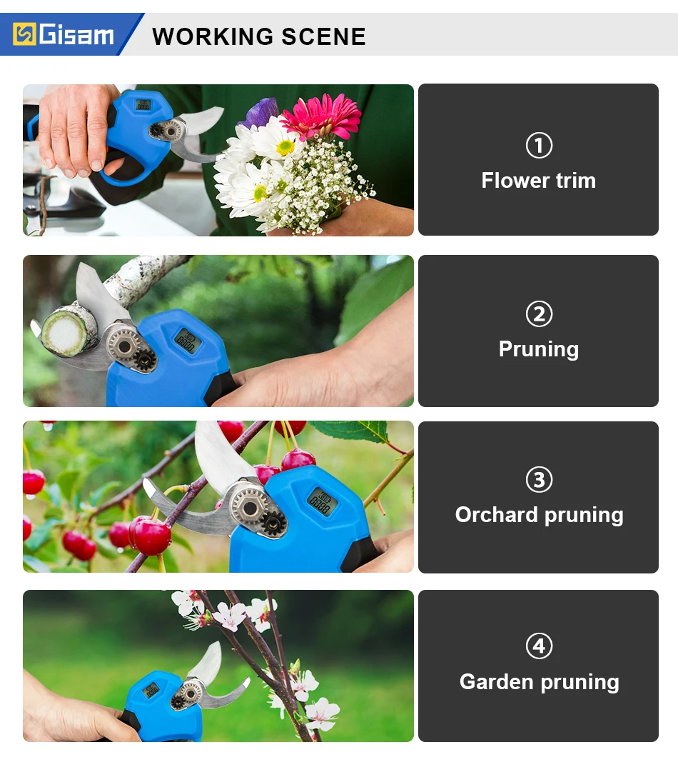 30mm Cordless Electric Scissors Electric Pruning Shears 2 Gears With LED Display Fruit Tree Garden Tool For Makita 18V Battery