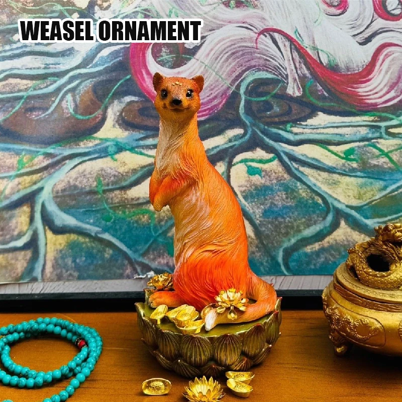 Simulation Weasel Model Cute Weasel Animal Figurines OrnamentChinese Lucky Statue Crafts Lucky Ornaments Gift Home Decoration