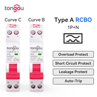 Tongou Type A RCBO Residual Current Circuit Breaker 1P+N 18mm 16-40A 6kA 30mA with Overload Protection RCBO