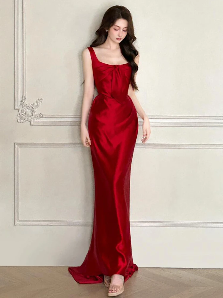 

Красное вечернее платье Ele Red Fi Tail в корейском стиле с молнией, длинное, для свадьбы, помолвки, выступлений