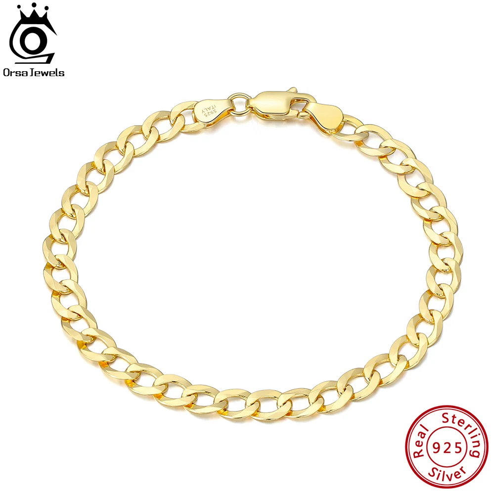 

ORSA JEWELS Soild 925 Sterling Silver Unisex 3MM 5MM Width Cuban Chain Bracelet Classic Simple Cuban Link Chain Bracelet SB123