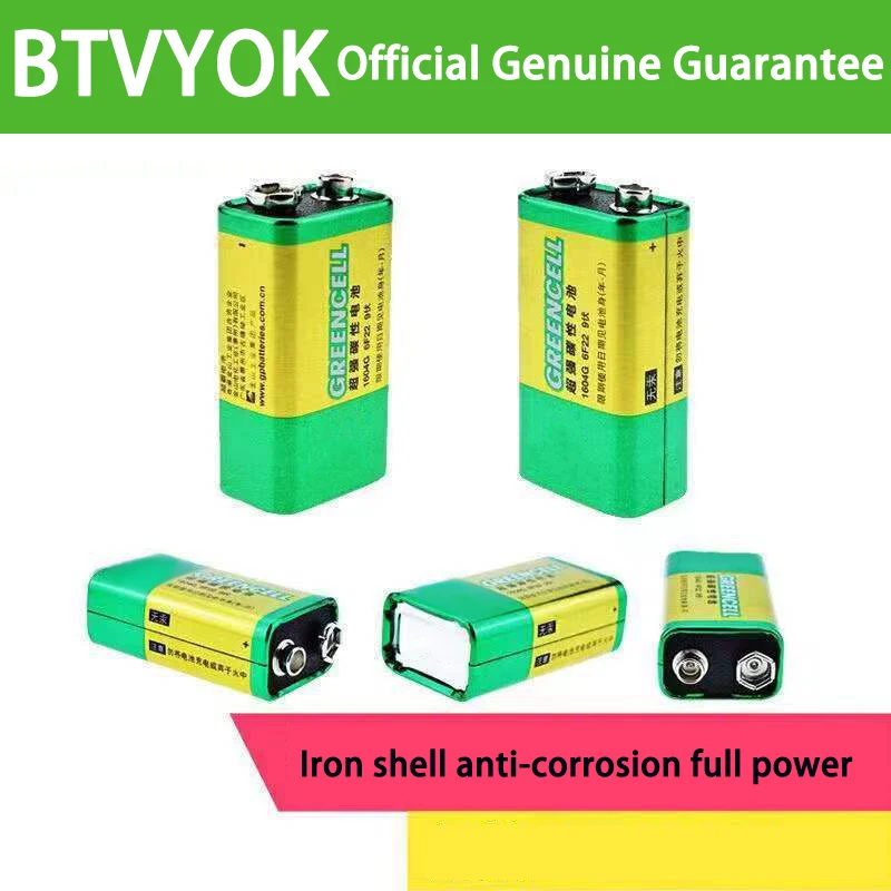 Brand new 9 Volt Battery 6F22/1604G Square Carbon Battery for Laminated Smoke Alarm Microphone Multimeter Toys etc.