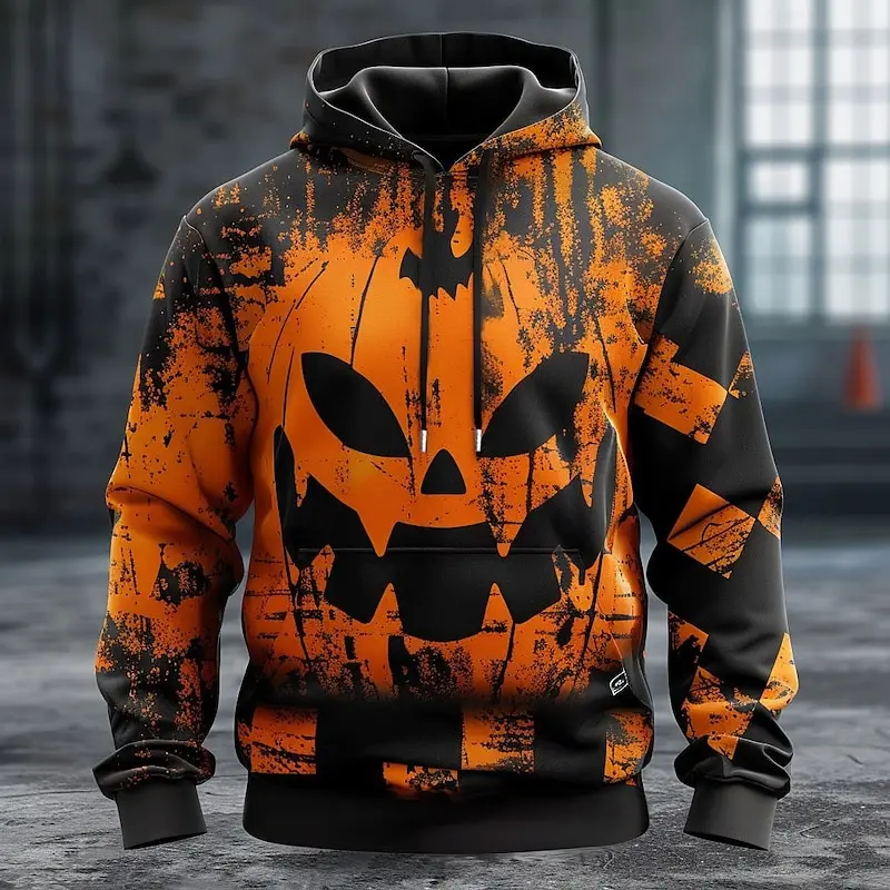 Fashion 3D Pumpkin Print Men\'s Hoodies Funny Cat Pattern Sweatshirts Hip Hop Trend Halloween Clothing Autumn Oversized Pullover