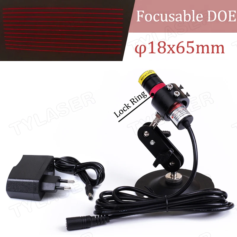 

Red 11 Lines DOE Focusable D18x65mm 635nm Laser Module 10mw 30mw 50mw for Wood Positioning (with Standard Bracket and Adapter)