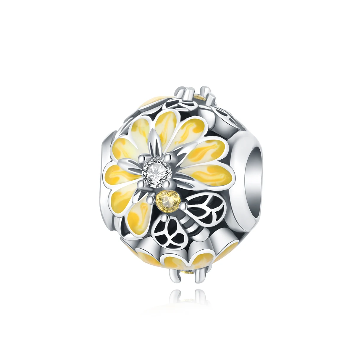 925 Sterling Silver Yellow Bee Flower Pendant Charm Fit Pandora Charms Bracelets Women DIY Jewelry Gift