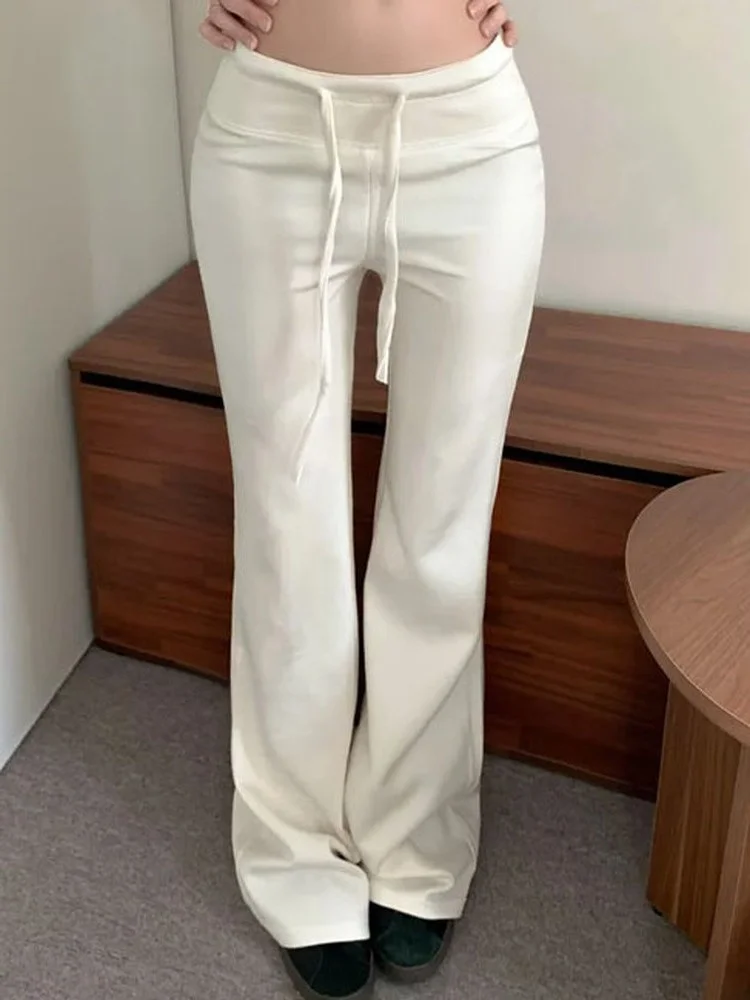 High Waist Flared Casual Pants Women's Handmade Slimming Leg Lengthening Milk White Casual Trousers for Ladies
