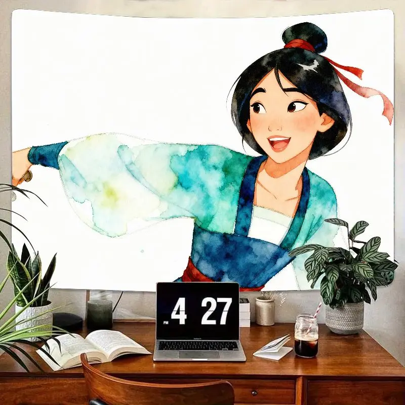 

1 шт. акварельный гобелен в стиле Мулан | Эстетическое настенное искусство принцессы-воина для декора спальни в общежитии | Подарок девушке-подростку